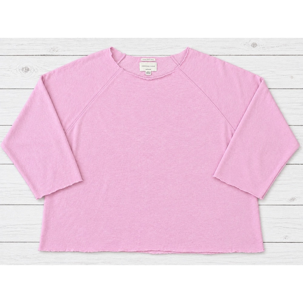 American Eagle Sweatshirt Pink Raw Hem Raglan Jegging Fit Soft Fleece XS